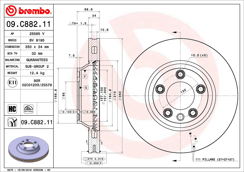 Tarcza hamulcowa BREMBO 09.C882.11