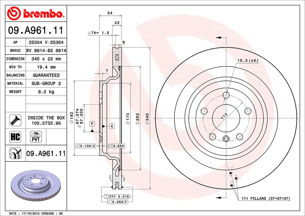 Tarcza hamulcowa BREMBO 09.A961.11