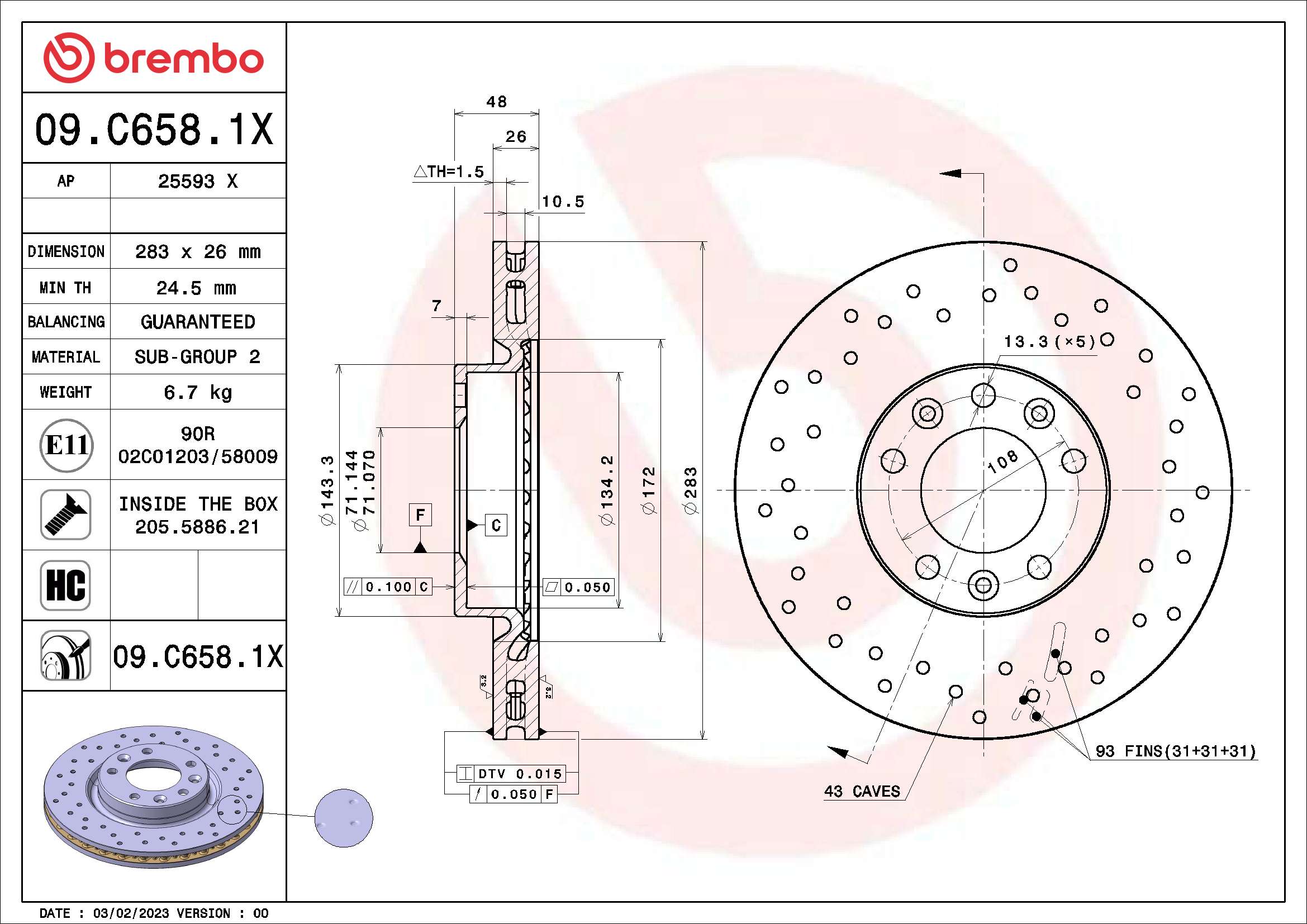 Tarcza hamulcowa BREMBO 09.C658.1X