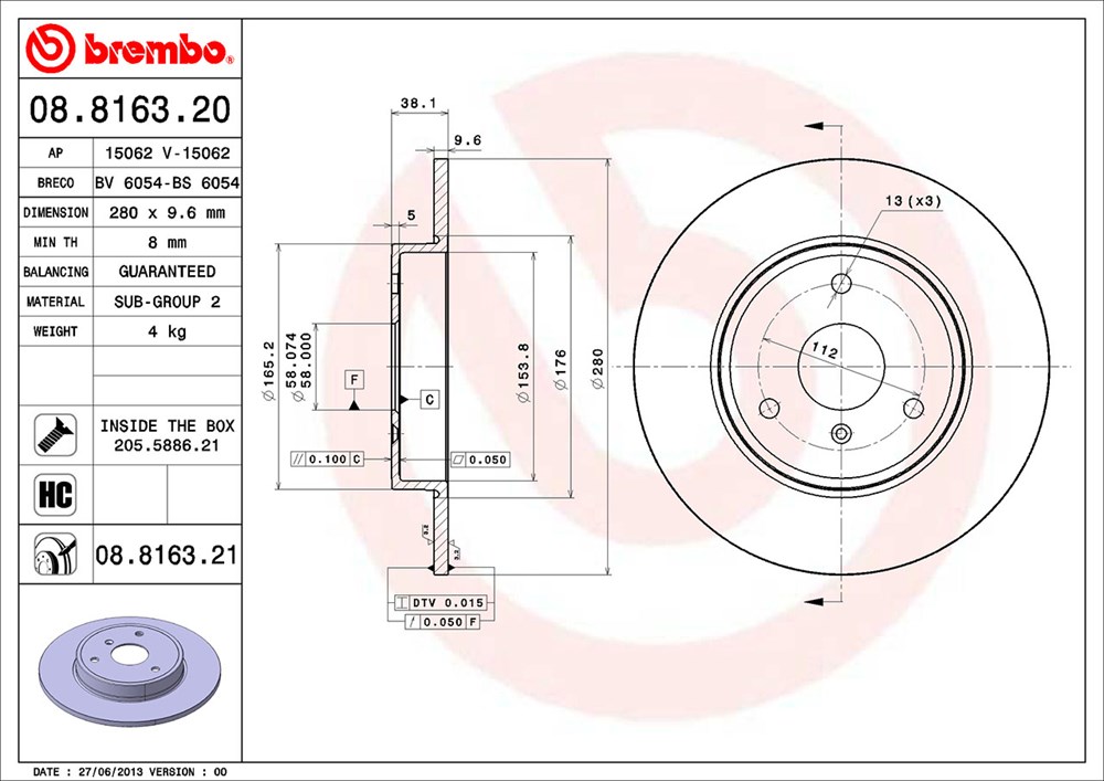 Tarcza hamulcowa BREMBO 08.8163.21