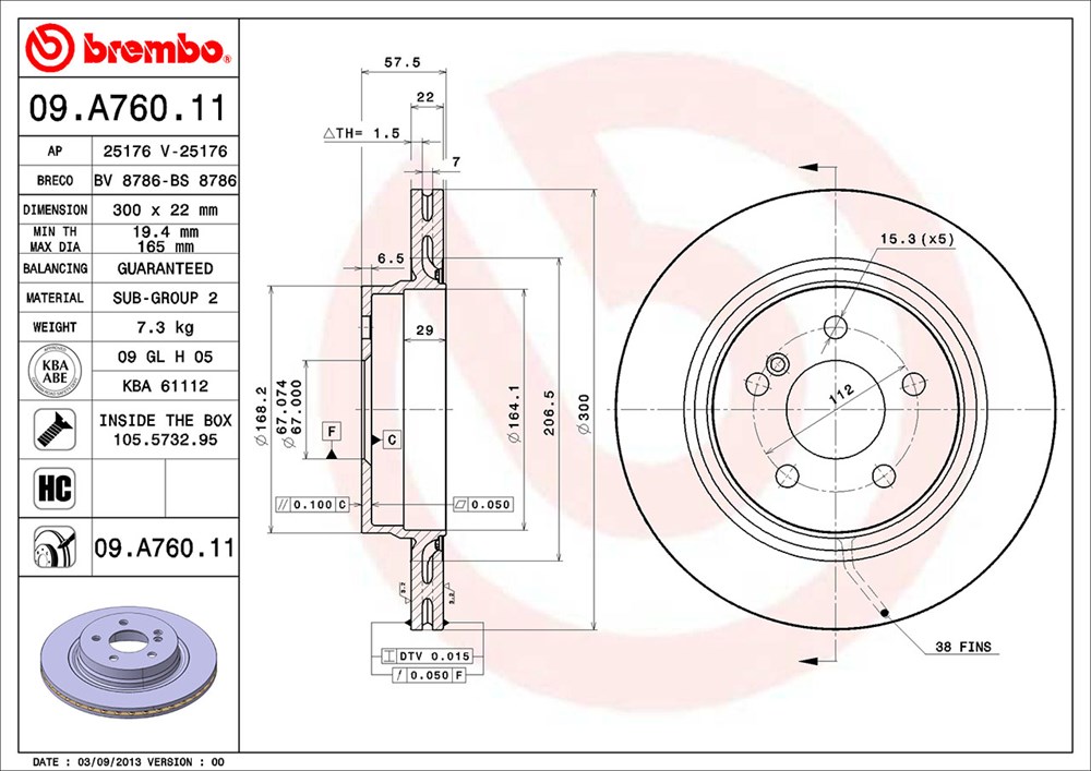 Tarcza hamulcowa BREMBO 09.A760.11