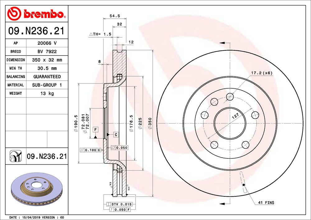 Tarcza hamulcowa BREMBO 09.N236.21