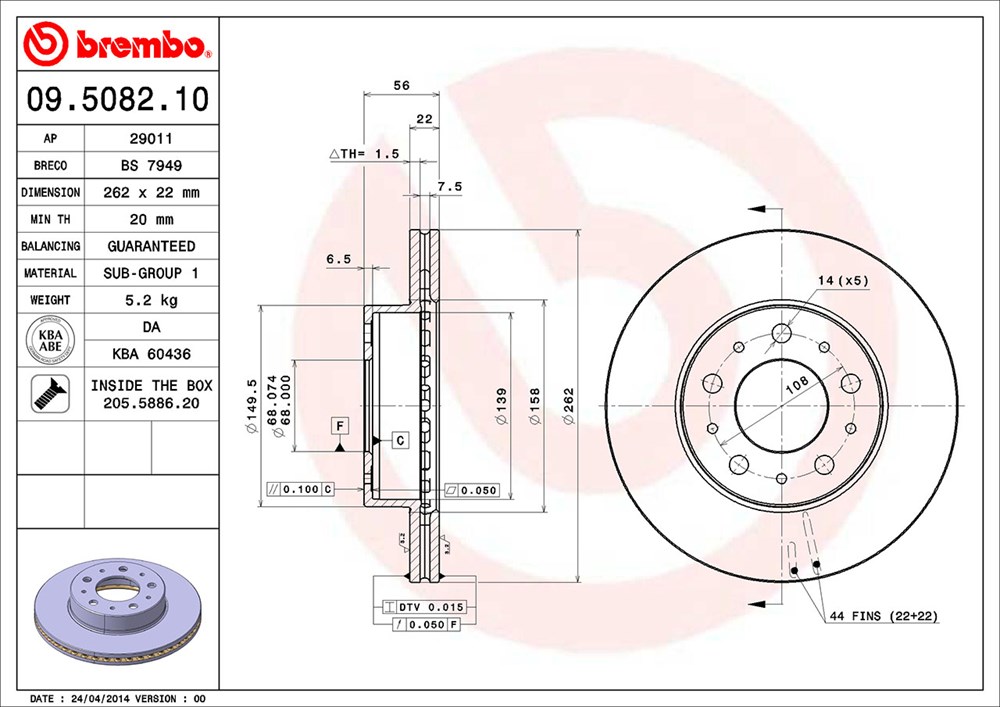 Tarcza hamulcowa BREMBO 09.5082.10