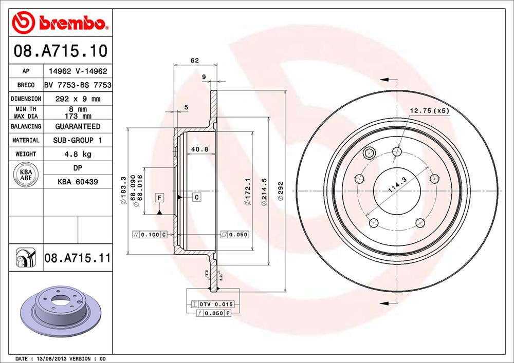 Tarcza hamulcowa BREMBO 08.A715.11