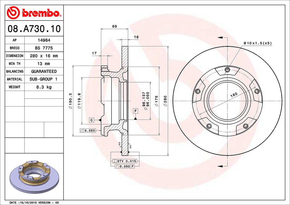 Tarcza hamulcowa BREMBO 08.A730.10