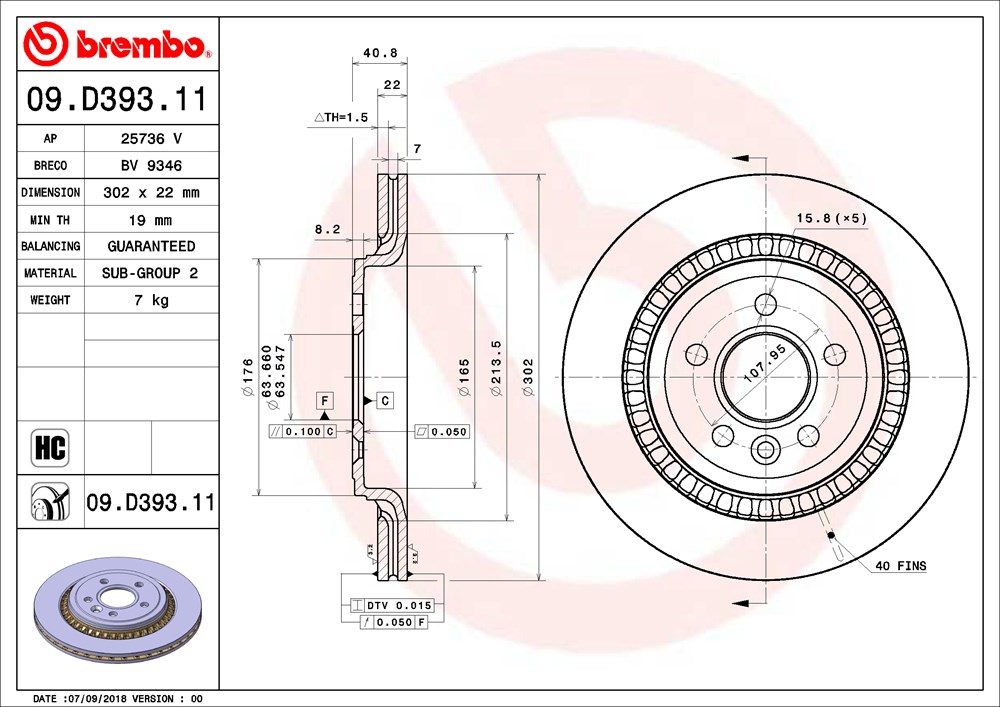 Tarcza hamulcowa BREMBO 09.D393.11