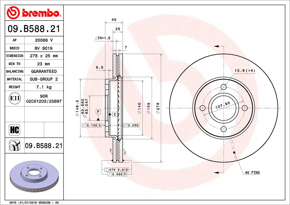 Tarcza hamulcowa BREMBO 09.B588.21
