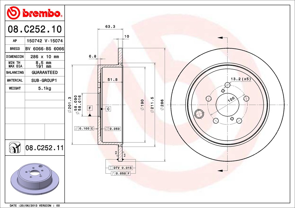 Tarcza hamulcowa BREMBO 08.C252.11