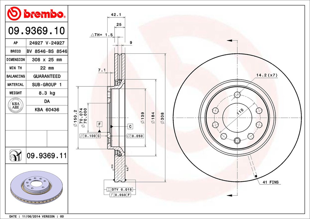 Tarcza hamulcowa BREMBO 09.9369.10