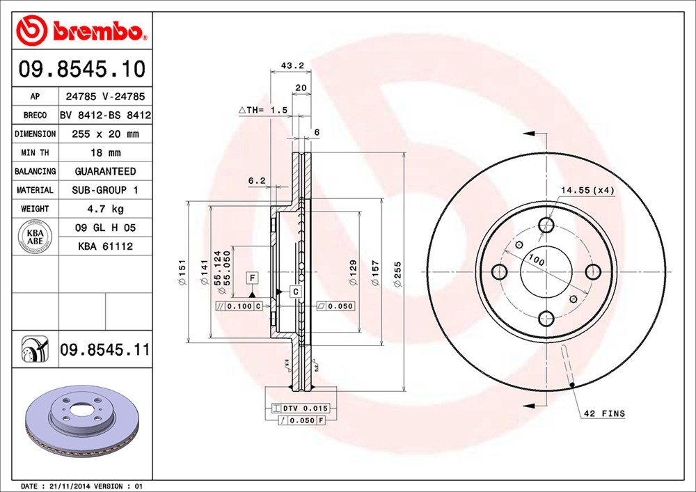 Tarcza hamulcowa BREMBO 09.8545.11