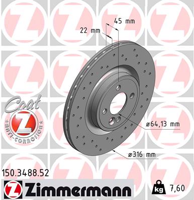 Tarcza hamulcowa ZIMMERMANN 150.3488.52