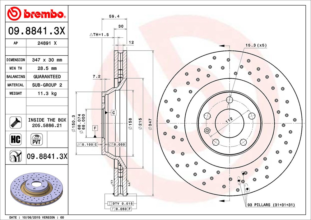 Tarcza hamulcowa BREMBO 09.8841.3X