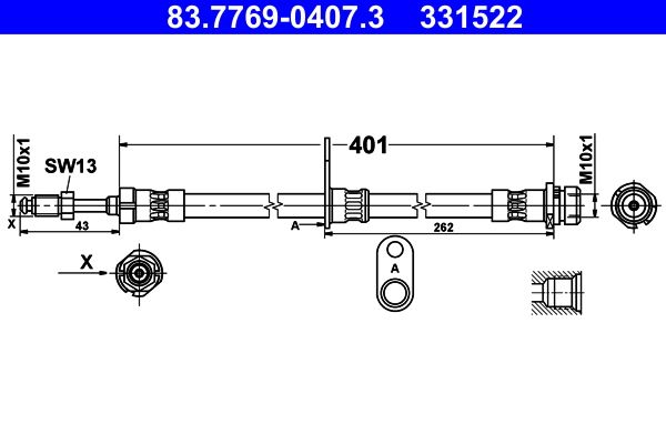 Przewód hamulcowy elastyczny ATE 83.7769-0407.3