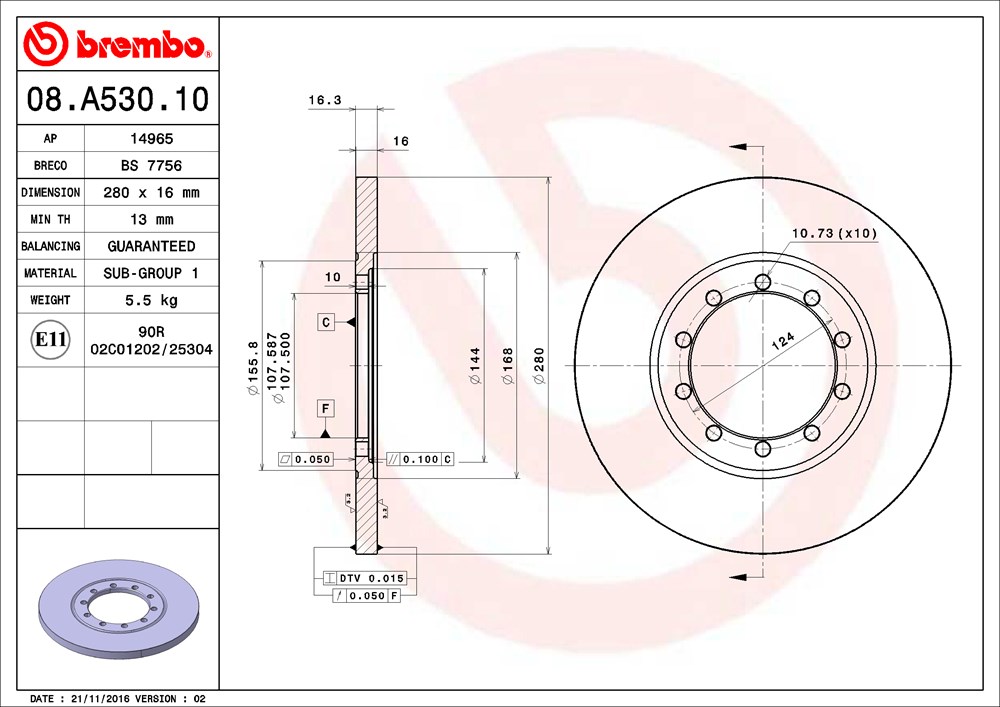 Tarcza hamulcowa BREMBO 08.A530.10