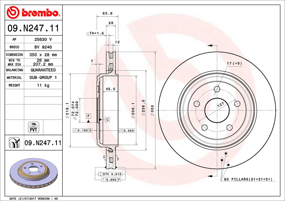 Tarcza hamulcowa BREMBO 09.N247.11