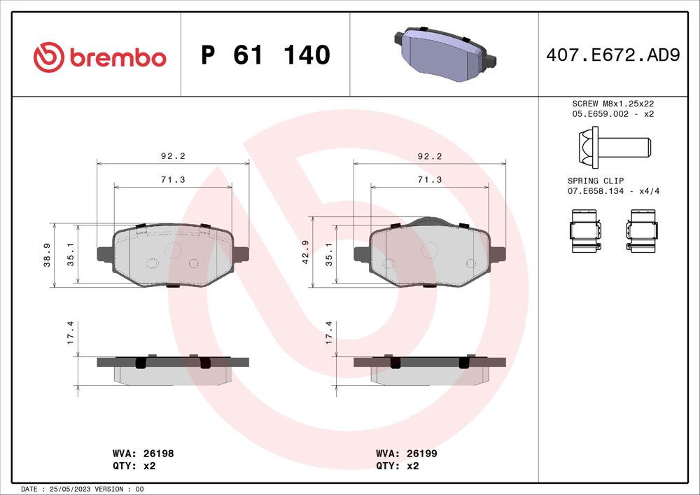 Klocki hamulcowe BREMBO P 61 140