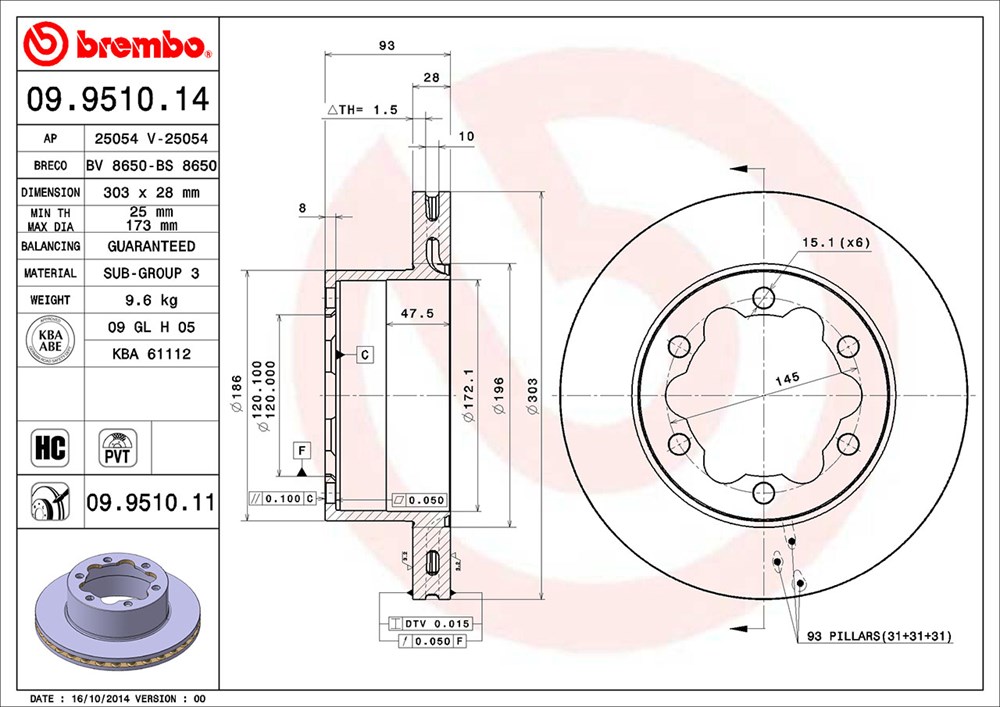 Tarcza hamulcowa BREMBO 09.9510.14