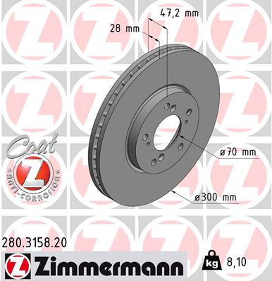 Tarcza hamulcowa ZIMMERMANN 280.3158.20