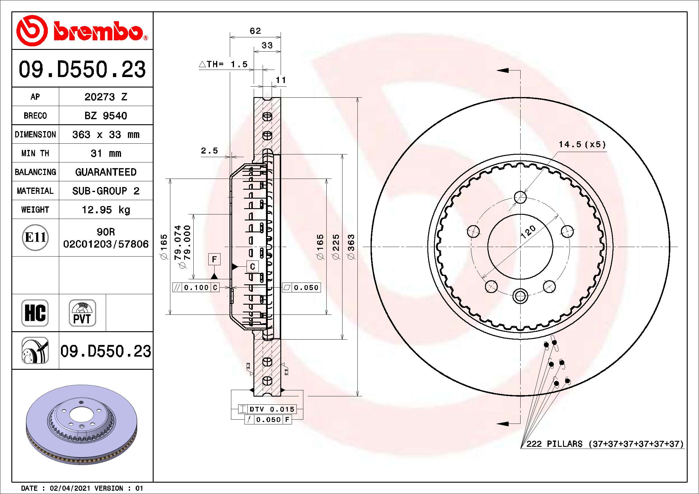Tarcza hamulcowa BREMBO 09.D550.23