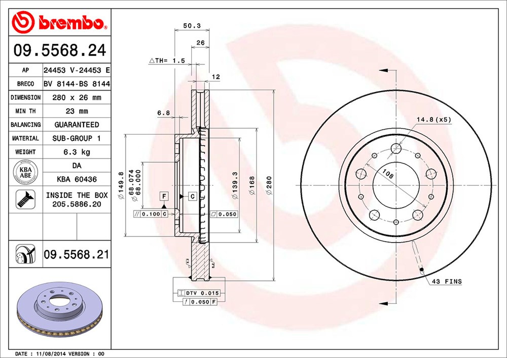 Tarcza hamulcowa BREMBO 09.5568.21