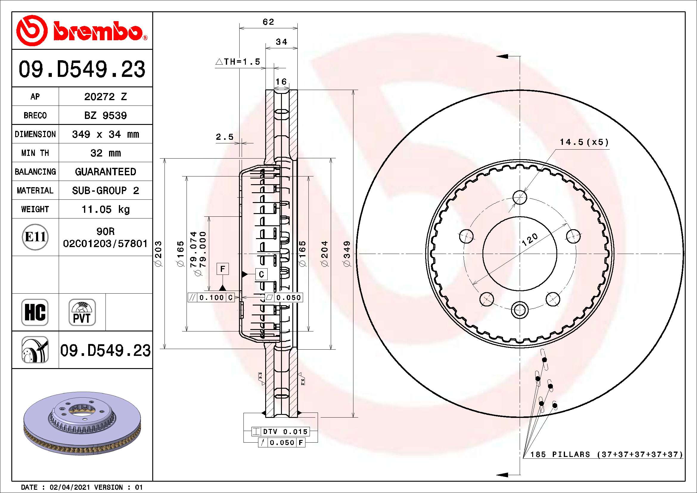 Tarcza hamulcowa BREMBO 09.D549.23