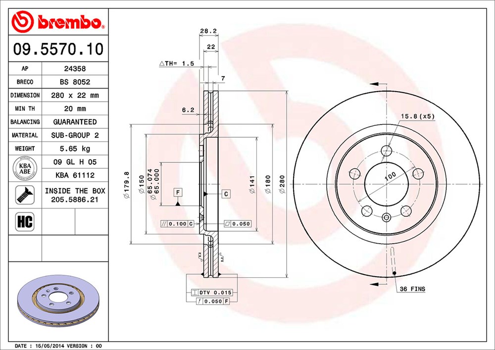 Tarcza hamulcowa BREMBO 09.5570.10