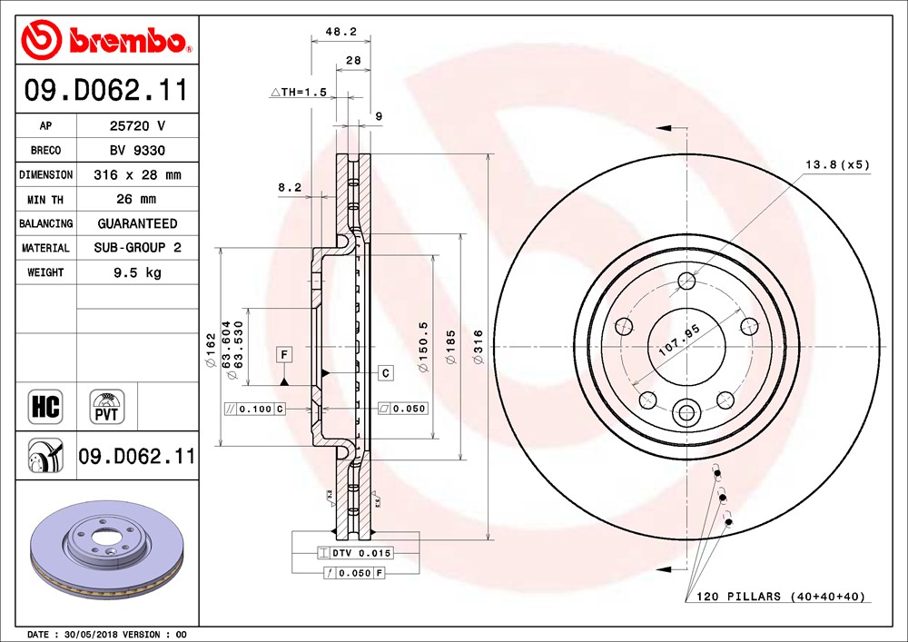 Tarcza hamulcowa BREMBO 09.D062.11