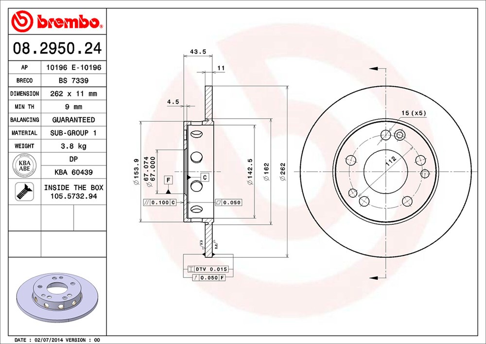 Tarcza hamulcowa BREMBO 08.2950.24