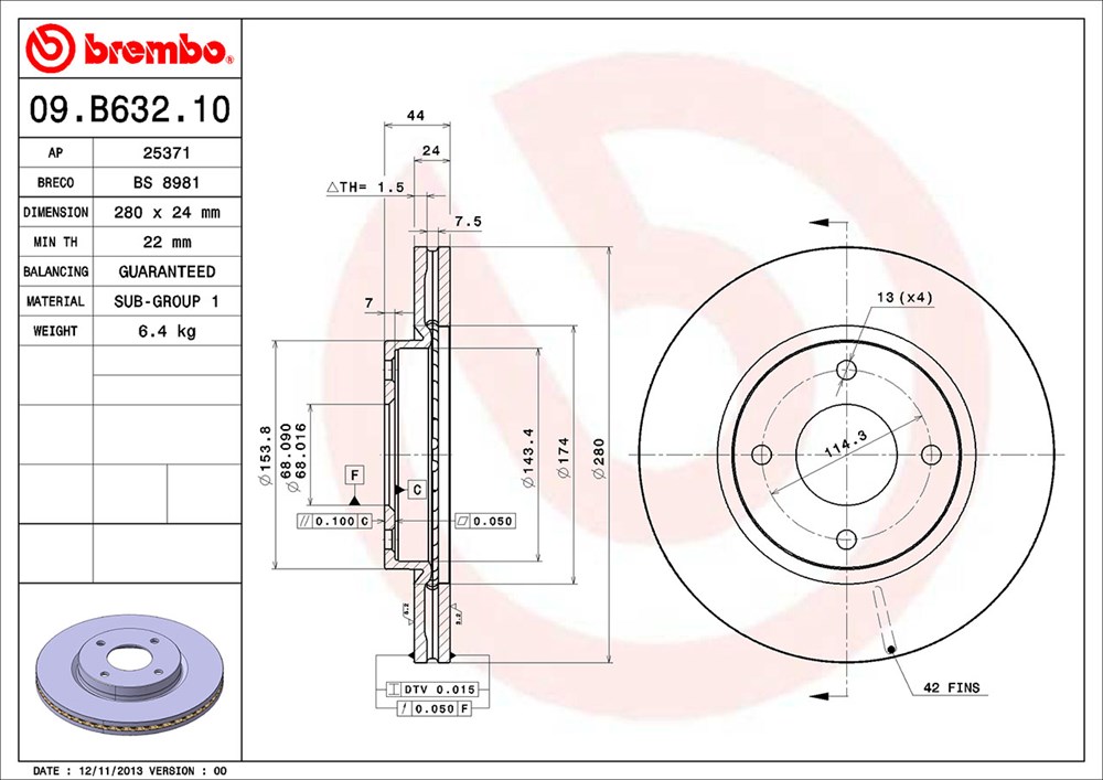 Tarcza hamulcowa BREMBO 09.B632.10