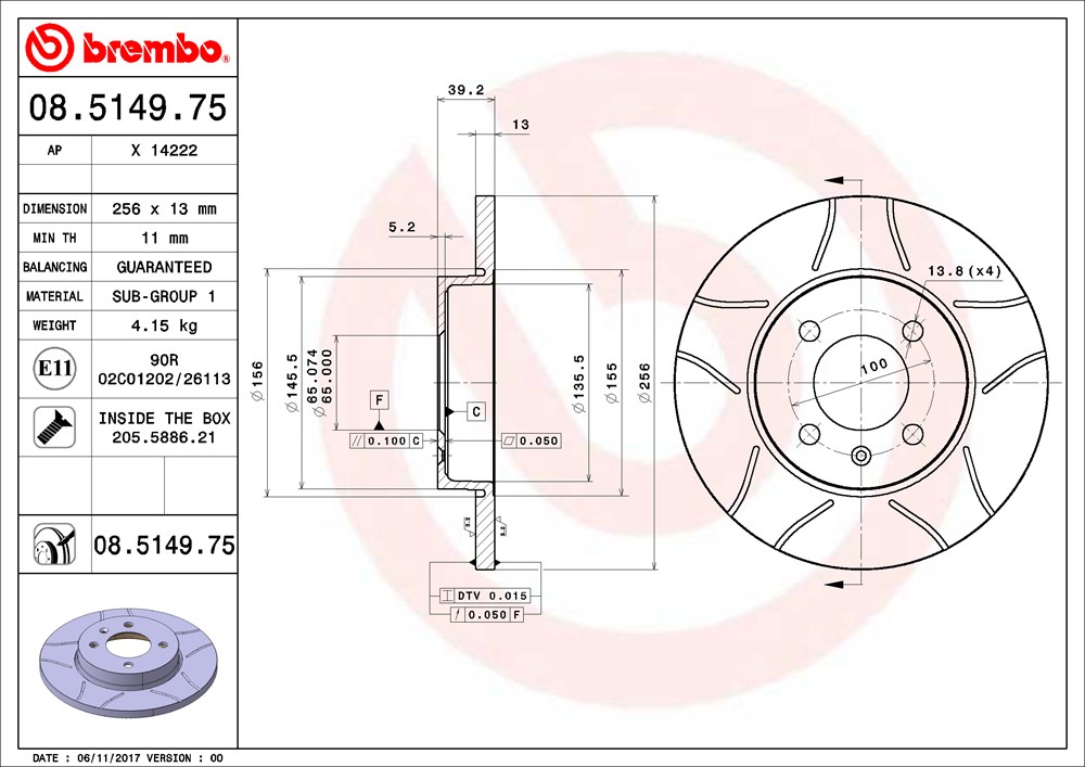 Tarcza hamulcowa BREMBO 08.5149.75