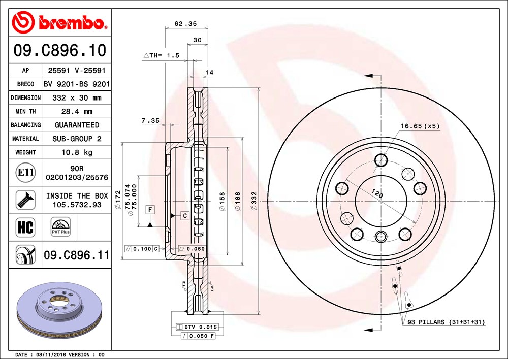 Tarcza hamulcowa BREMBO 09.C896.11