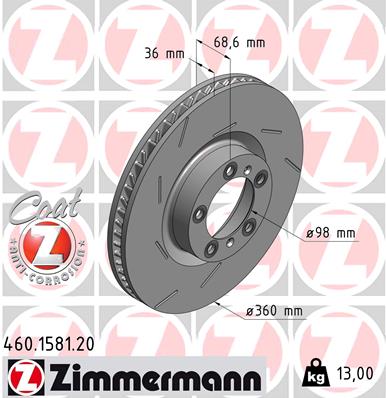 Tarcza hamulcowa ZIMMERMANN 460.1581.20