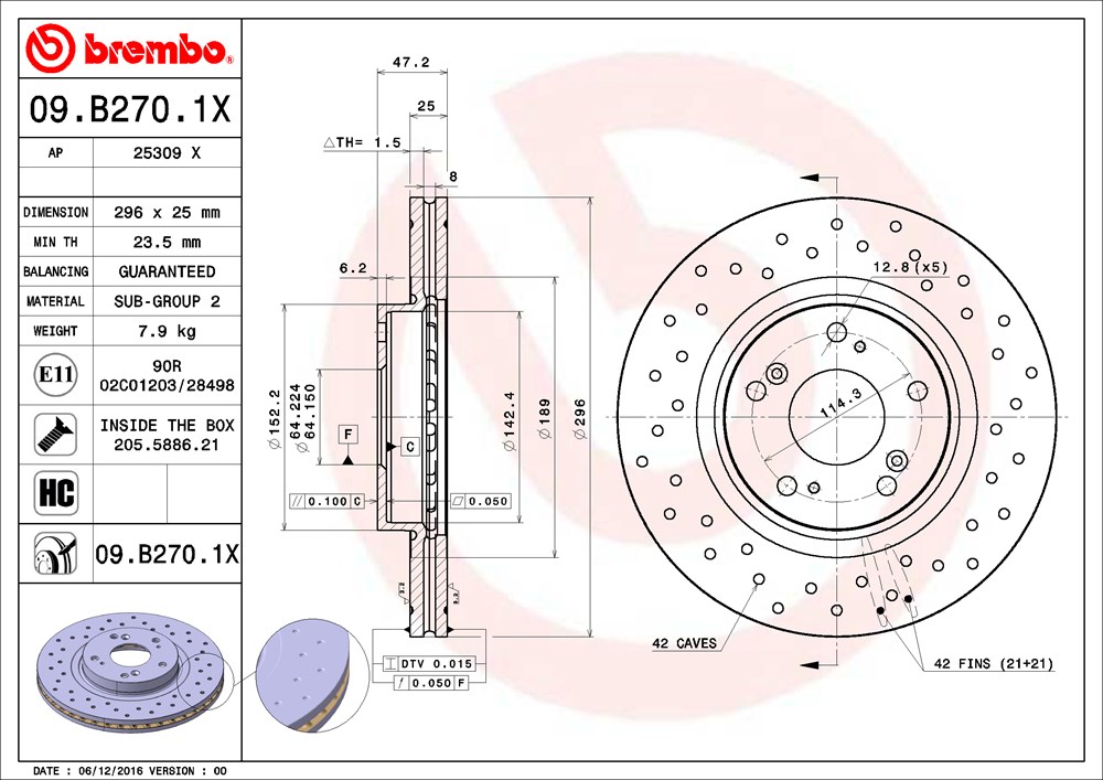 Tarcza hamulcowa BREMBO 09.B270.1X