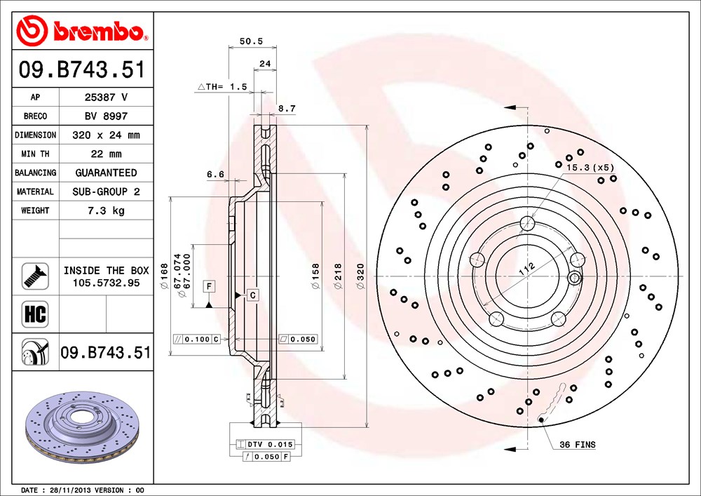 Tarcza hamulcowa BREMBO 09.B743.51