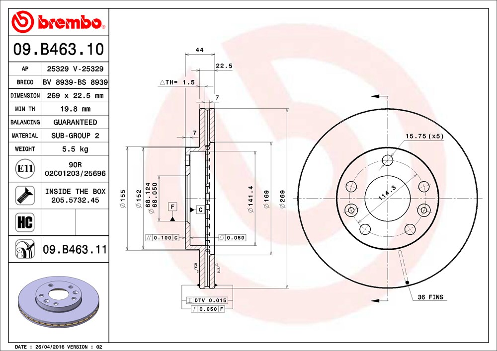 Tarcza hamulcowa BREMBO 09.B463.11