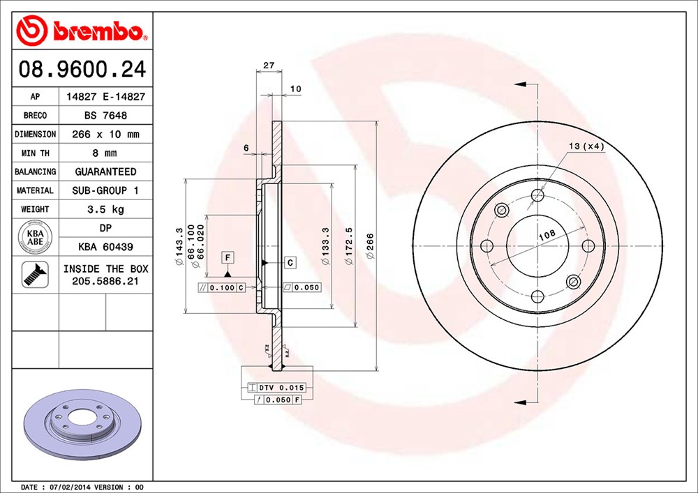 Tarcza hamulcowa BREMBO 08.9600.24
