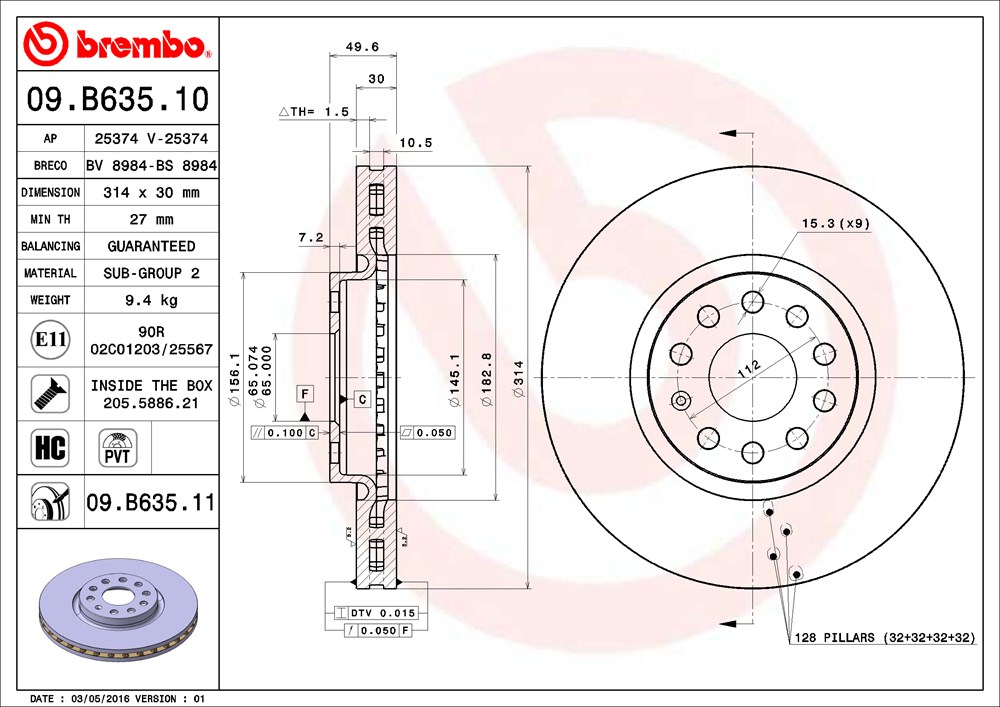 Tarcza hamulcowa BREMBO 09.B635.11