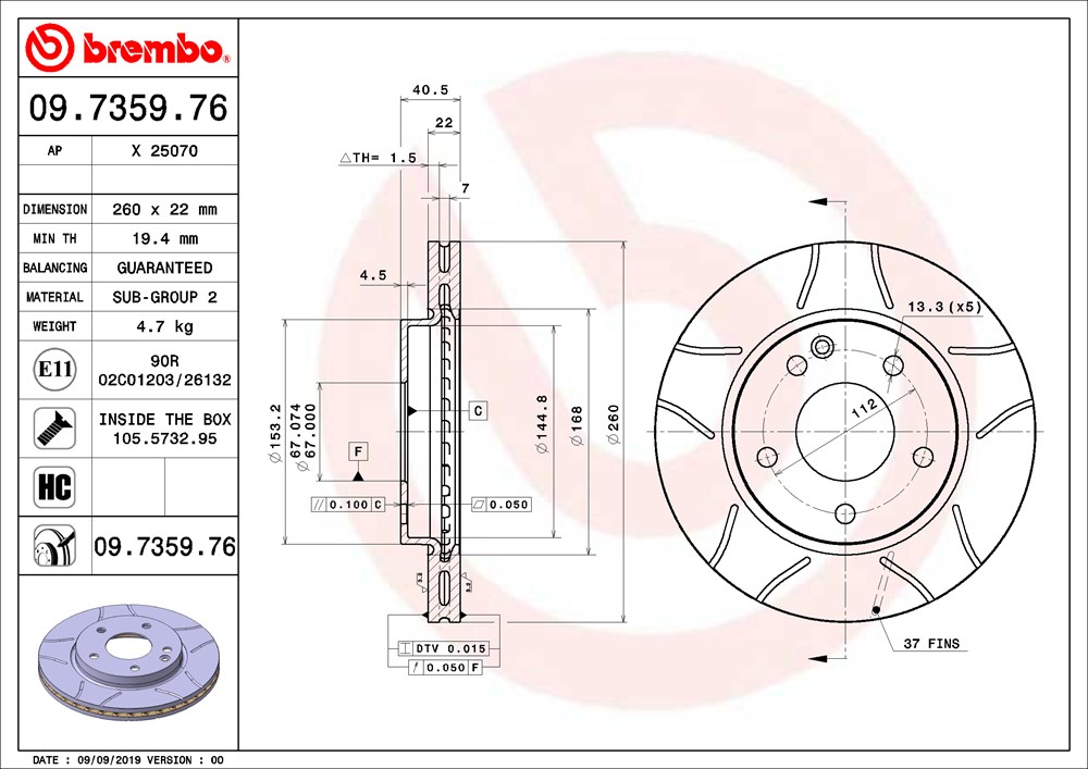 Tarcza hamulcowa BREMBO 09.7359.76