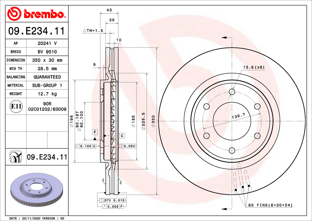 Tarcza hamulcowa BREMBO 09.E234.11