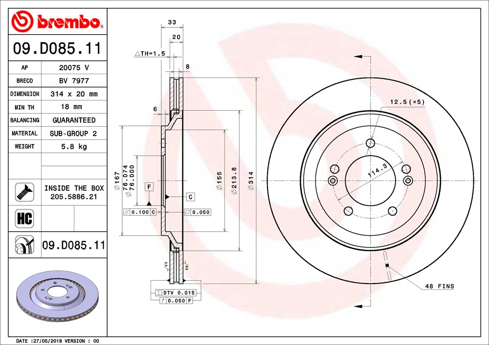 Tarcza hamulcowa BREMBO 09.D085.11