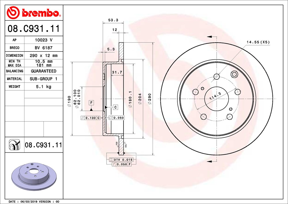 Tarcza hamulcowa BREMBO 08.C931.11