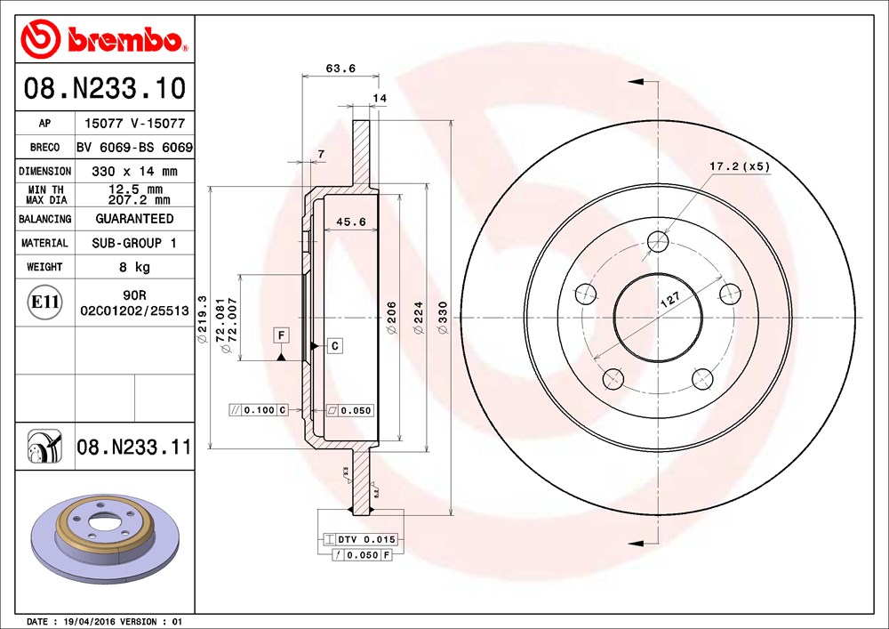 Tarcza hamulcowa BREMBO 08.N233.11