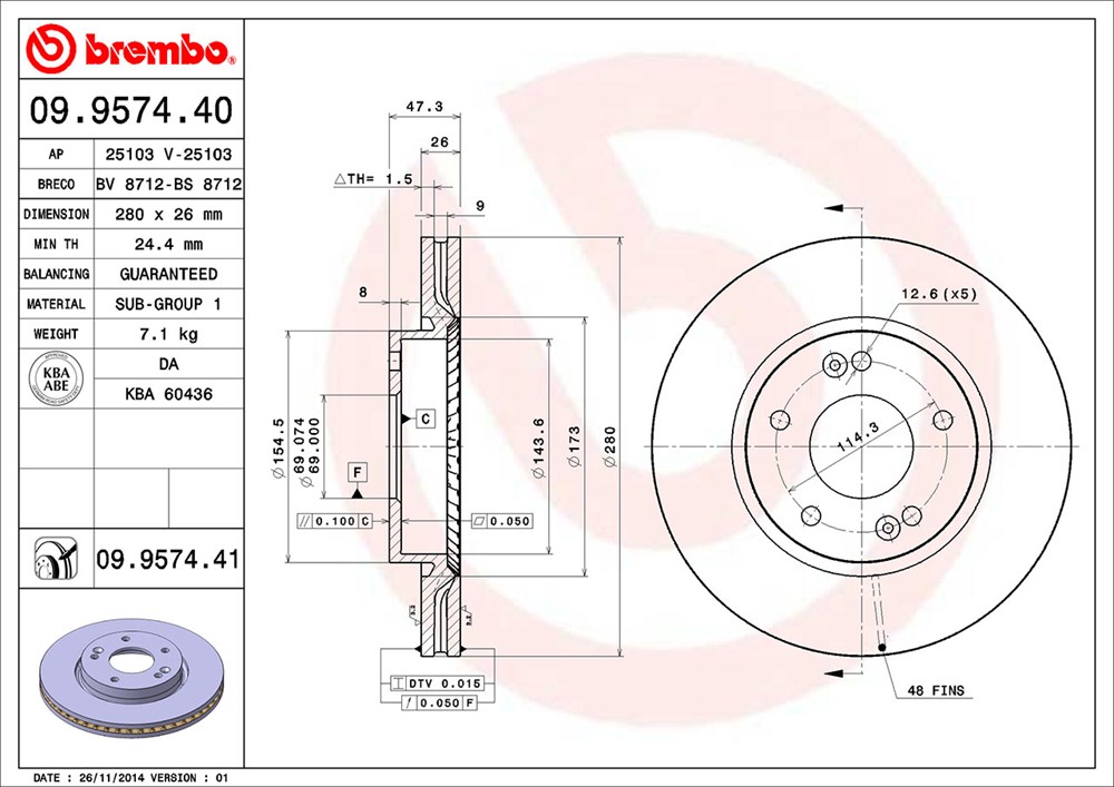 Tarcza hamulcowa BREMBO 09.9574.40