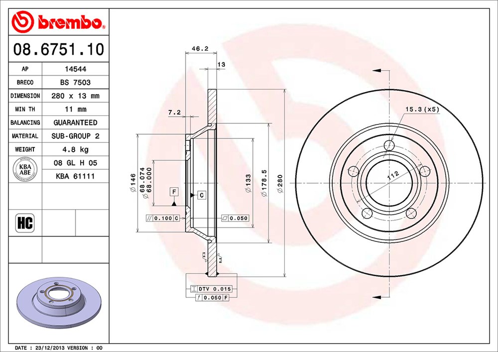 Tarcza hamulcowa BREMBO 08.6751.10