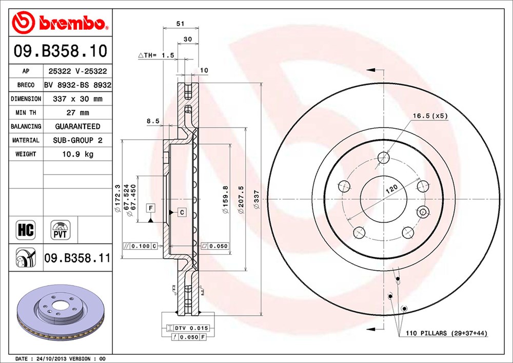 Tarcza hamulcowa BREMBO 09.B358.11