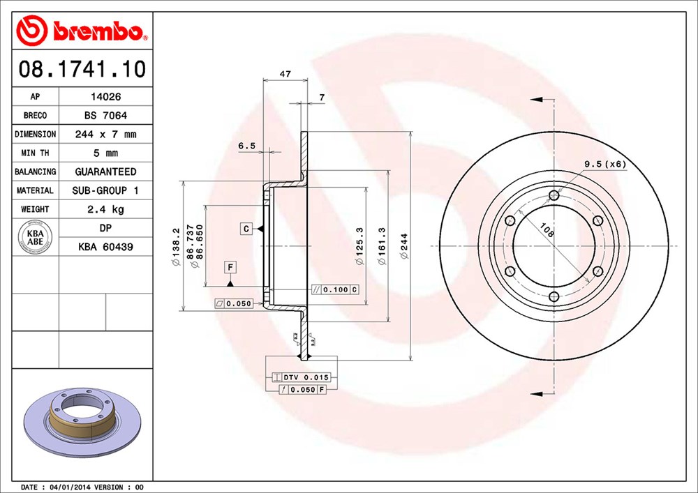 Tarcza hamulcowa BREMBO 08.1741.10