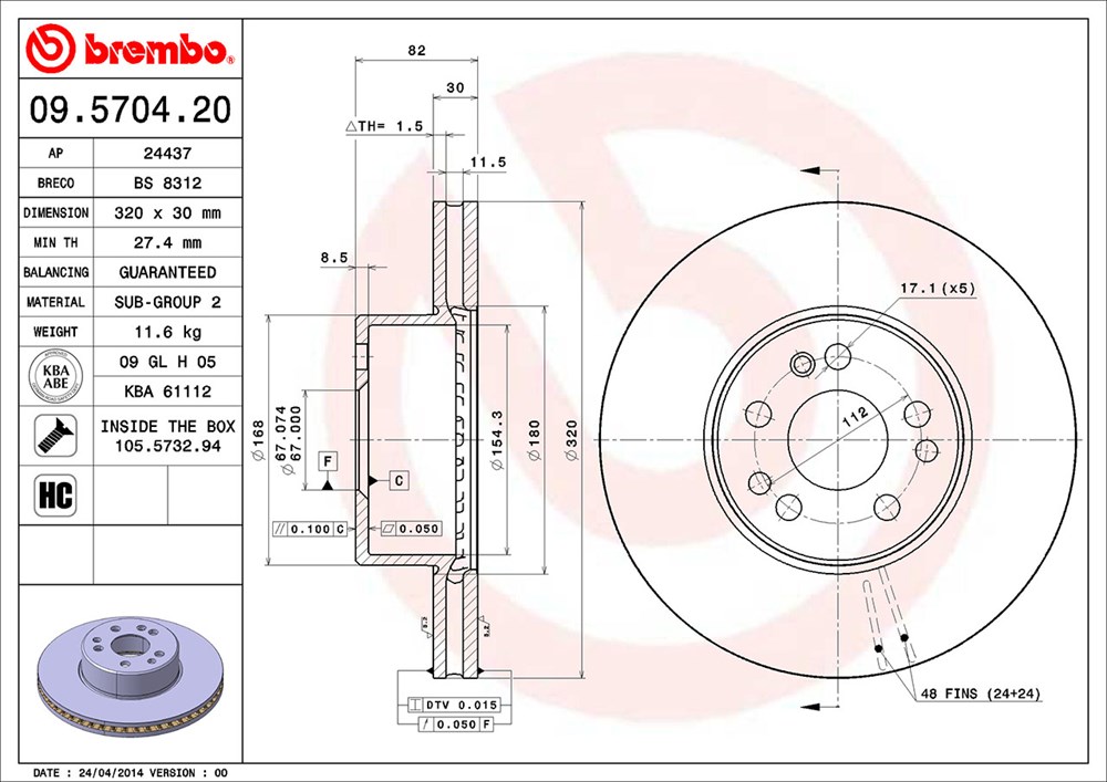 Tarcza hamulcowa BREMBO 09.5704.20