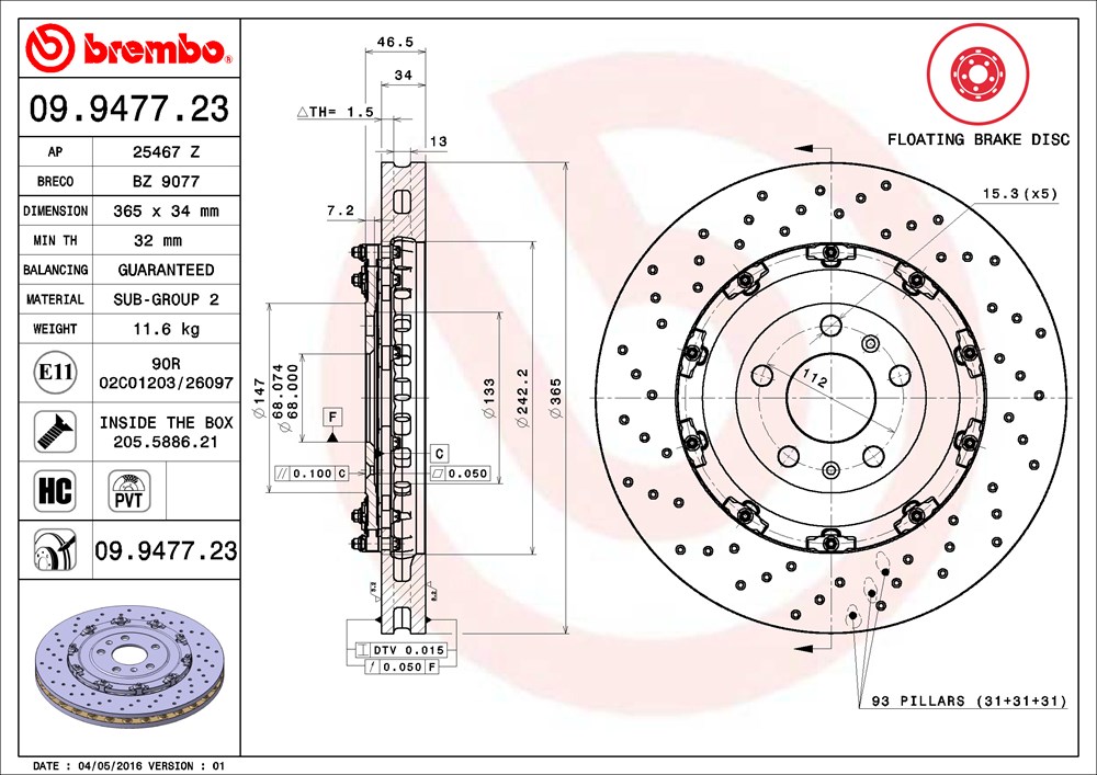 Tarcza hamulcowa BREMBO 09.9477.23