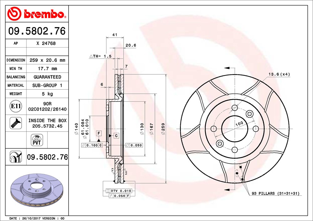 Tarcza hamulcowa BREMBO 09.5802.76