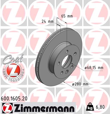 Tarcza hamulcowa ZIMMERMANN 600.1605.20